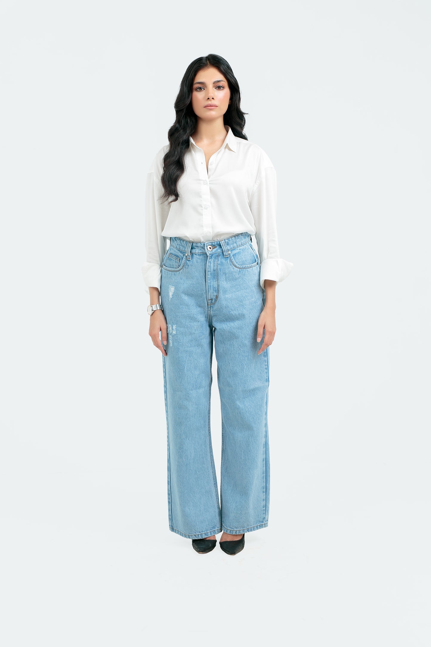 Wide-Leg Mid-Rise Loose Jeans