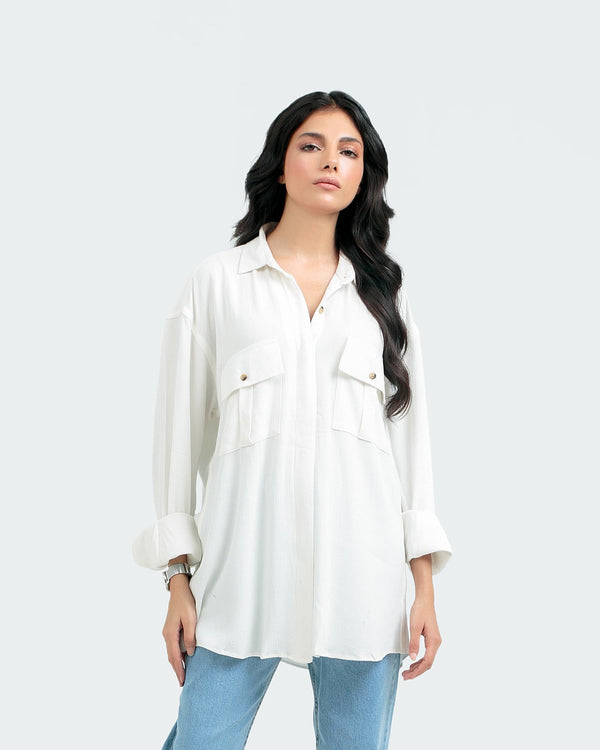 Textured Blend Shirt with Pockets